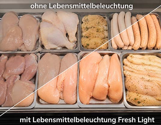 Metzgereibeleuchtung mit Fresh Meat Lichtfarbe