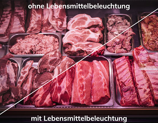 Fleischereibeleuchtung f�r rotes Fleisch mit Meat Light Technologie
